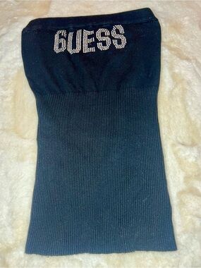 Guess Black Tube Top with Silver Rhinestone Logo